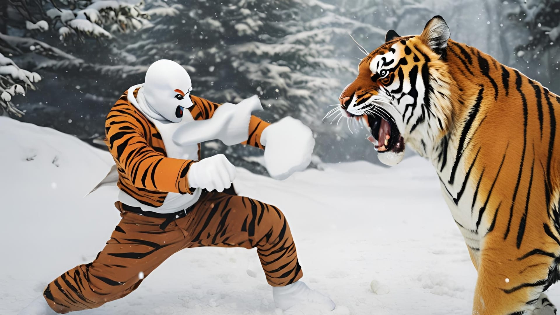 Snowman Fights The Tiger