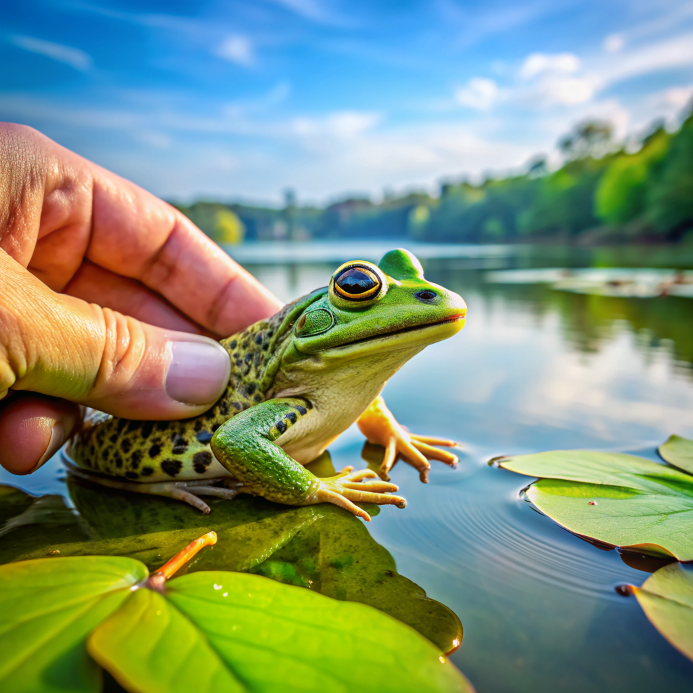 When You Touch This Green Toad Sitting by the Lake, You Get a Million Dollars!